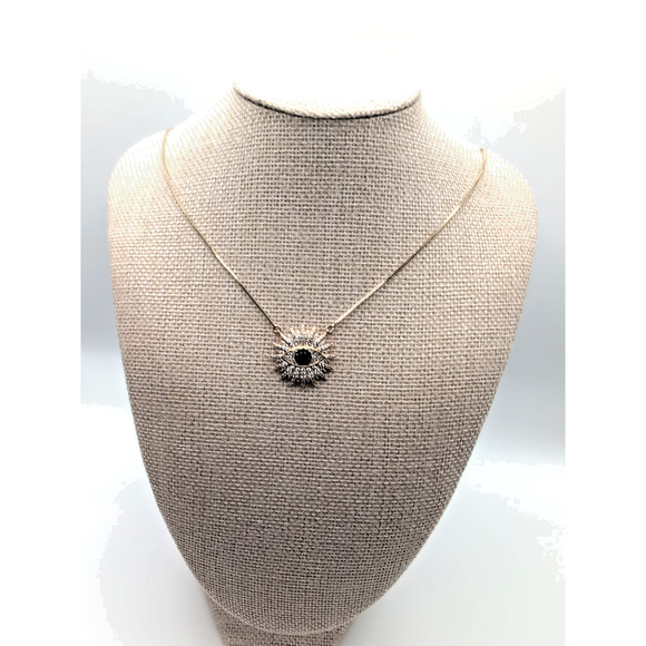 Green And White Cz multi-stone Evil Eye goldtone Necklace 18" W/ Extender nice! - Picture 2 of 7